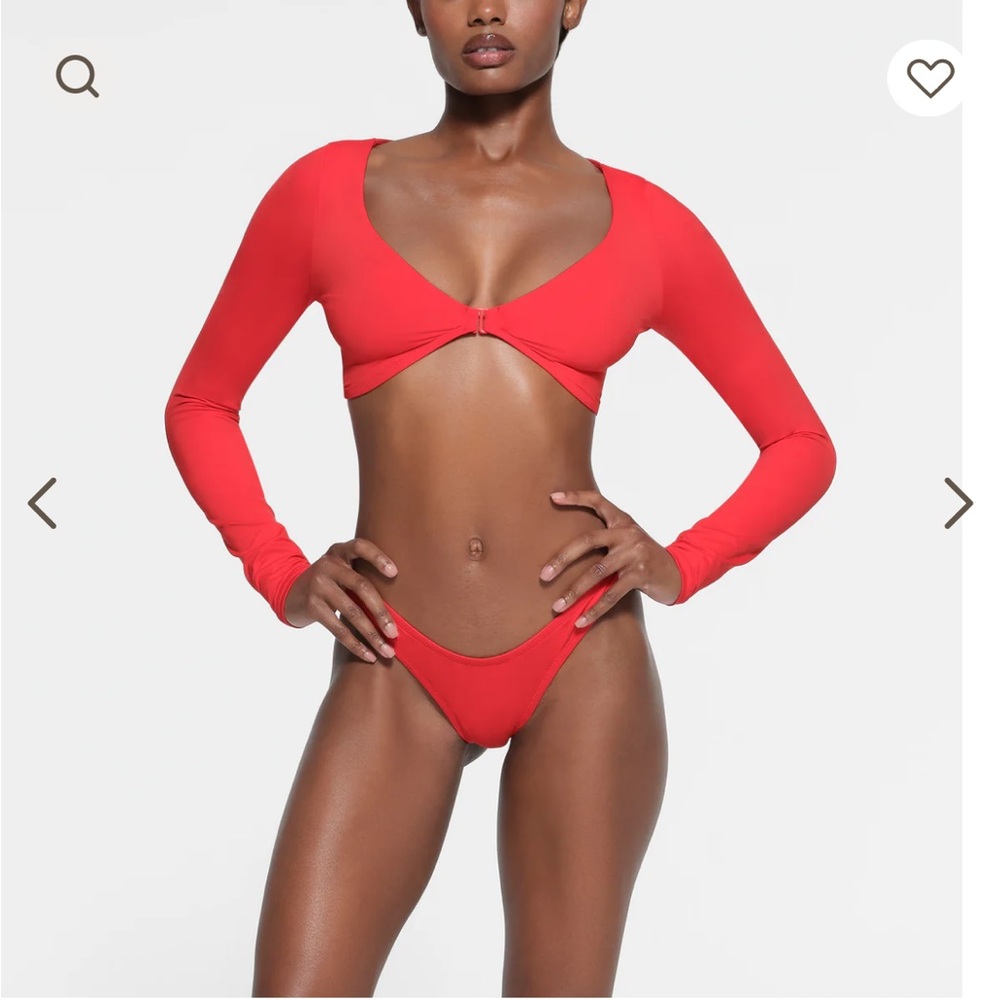 Skims Signature Swim Long sleeve shrug, size large in colour ruby